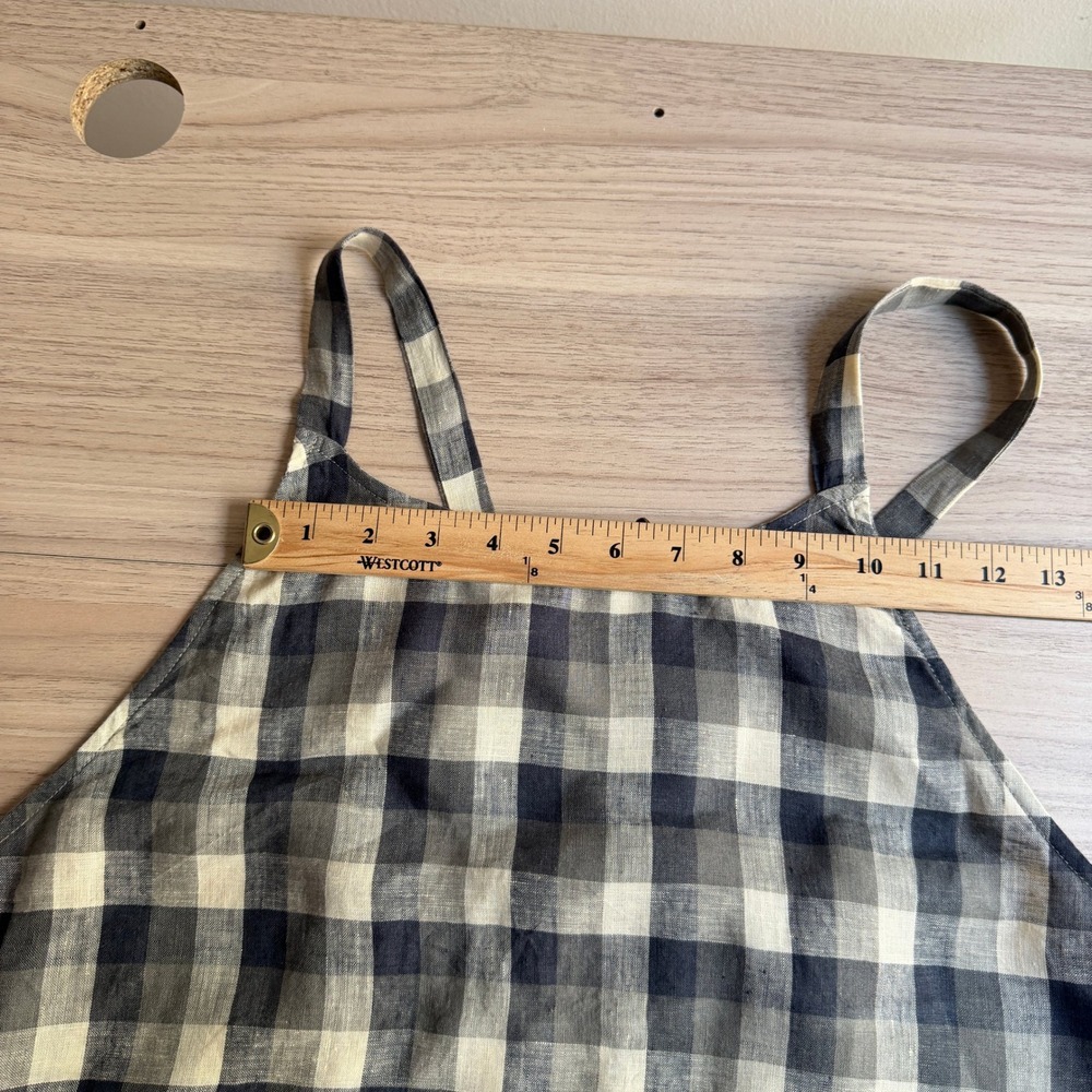 Opia Gingham Linen Dress Grey White Large Relaxed Coastal Cottagecore - Picture 7 of 8